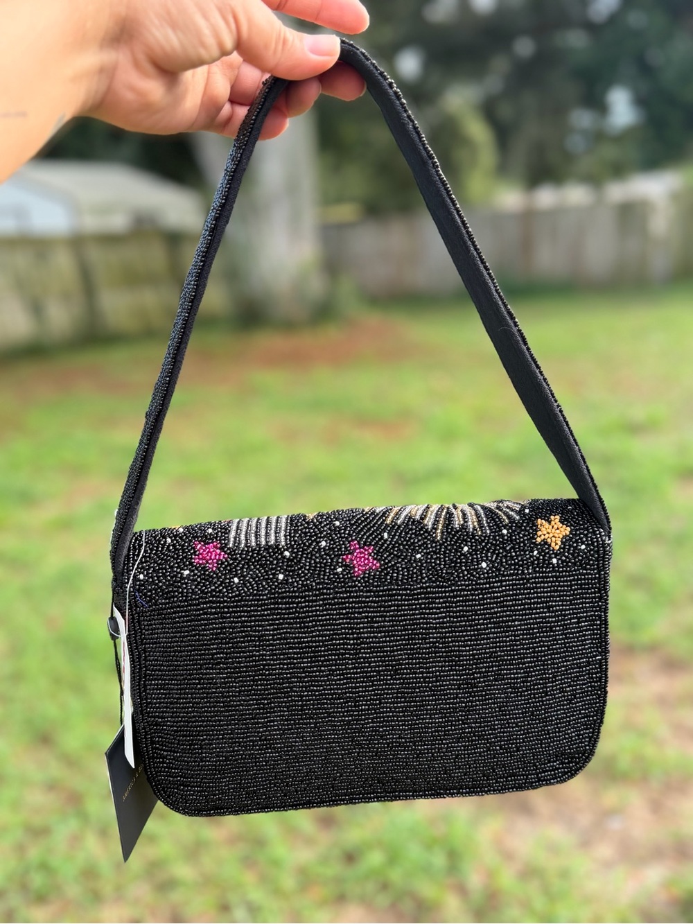 Viral Tj maxx Beaded Black Star & Heart Shoulder Bag - Picture 3 of 4